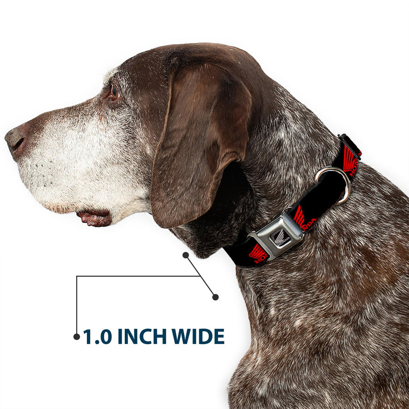 Buckle-Down Seatbelt Buckle Dog Collar - HONDA Motorcycle Logo Black/Red - 1.5" Wide - Fits 13-18" Neck - Small - PawsPlanet Australia
