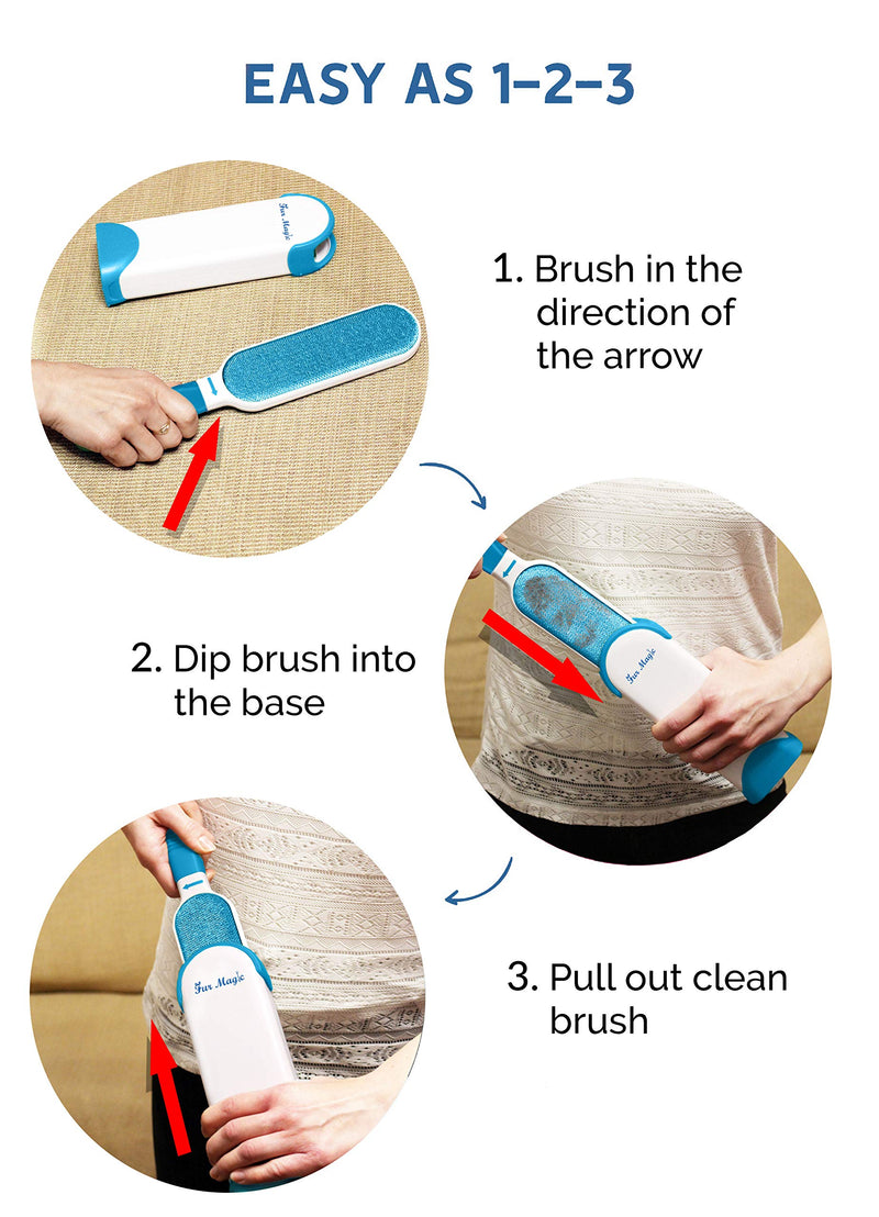 Fur Magic Reusable Pet Fur Remover Brush for Dogs Cats + Scraper Brush, Remove Hair from Furniture Clothes Sofa, Easy to Clean