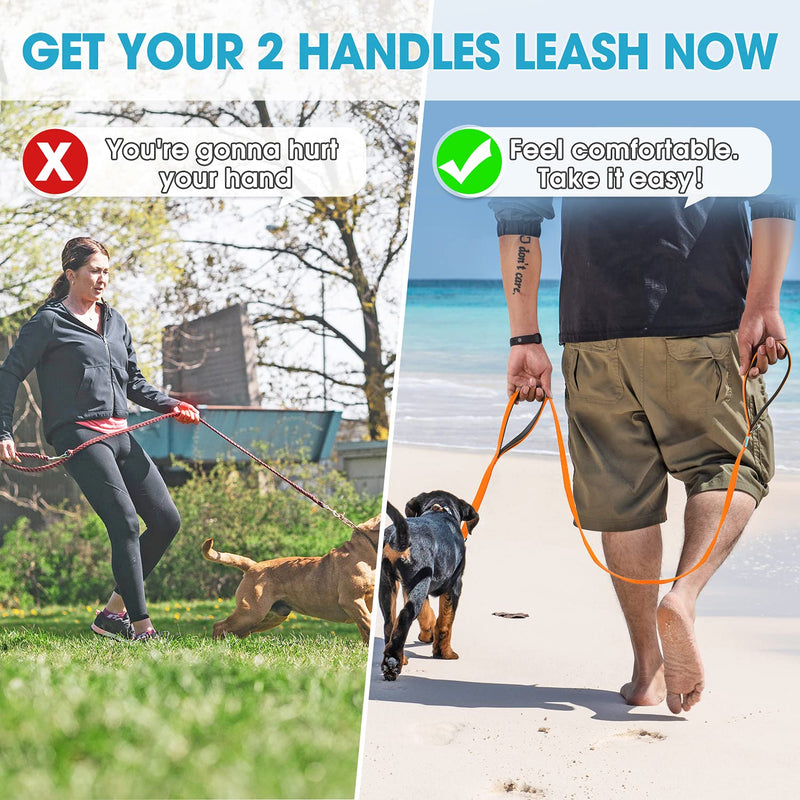 BAAPET Two Handle Dog Leash, Dual Soft Padded Handles with Traffic Control Handle Leash for Small Medium or Large Dogs (3/4'' x 5 FT, Orange) 2 Handle (3/4'' x 5 FT) - PawsPlanet Australia