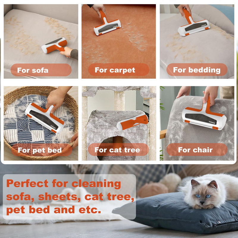 ACE2ACE Pet Hair Remover and Rollers,Lint Roller for Pet Hair，Reusable Fur Remover for Cats and Dogs, Animal Brushes Hair Removal, for Carpets, Clothes and Sofa Orange