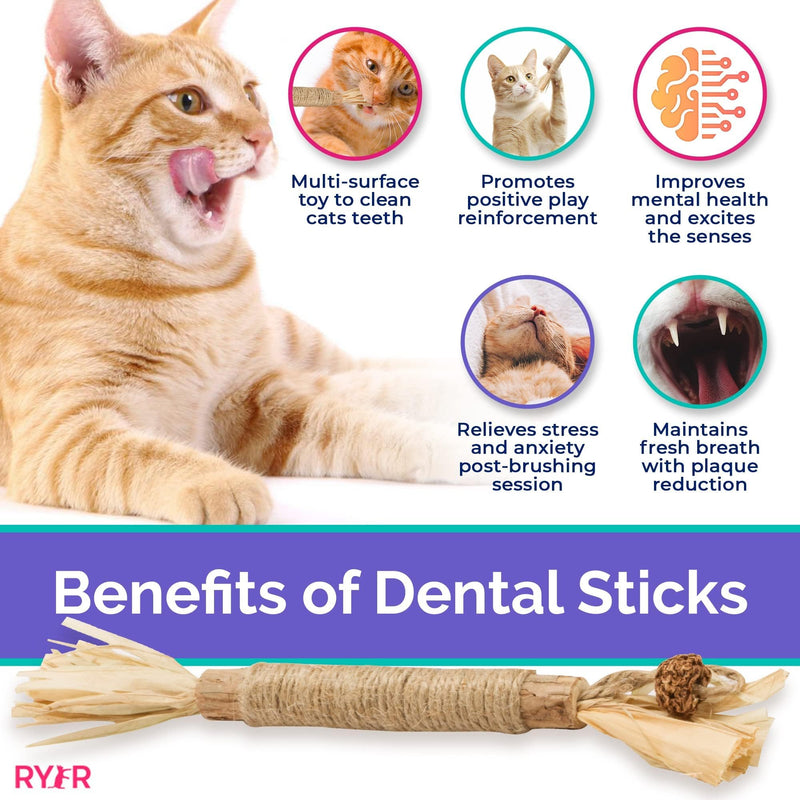 RYERCAT Silvervine Sticks for Cats【Canadian Brand】 All-Natural Cat Chew Toy for Aggressive Chewers and Kitten Teething - Pet Friendly, Smooth Finish, Irresistible Taste and Smell (5 Pack) - PawsPlanet Australia
