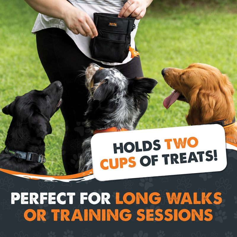 Mighty Paw Dog Treat Pouch | No Spill Magenetic Clasp - Hands-Free Pouches for Training - Pets Training Treat Pouches for Dog Walks - Pet Bags Pouch - Built in Poop Bag Holder - Black Deluxe - Black - PawsPlanet Australia
