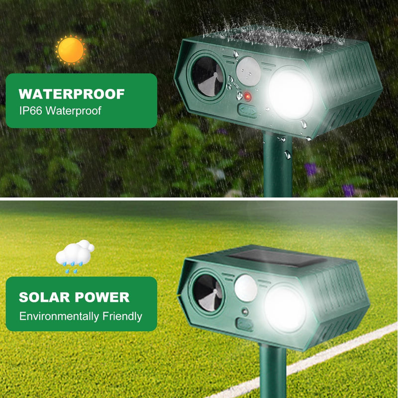 2025 Solar Animal Repellent,Upgraded Ultrasonic Cat Repellent Outdoor,Waterproof Deer Deterrent for Bird Dog Skunk,Squirrels Deterrent with Motion Detection Flash Lights for Farm Patio (2 Pack) 2