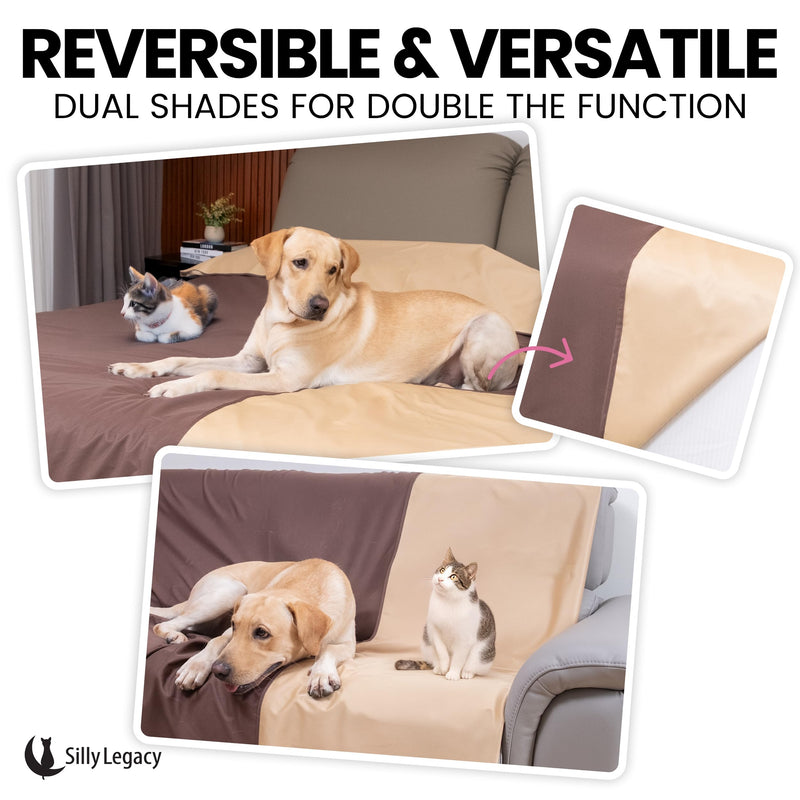 SILLY LEGACY Thin Reversible Waterproof Protective Cover or Liner for Bed or Couch (Twin Size, 90 x 55 inch), for Dogs and Cats, Babies; Incontinence, Dirt, Drool Twin 90 x 55 inch Brown - PawsPlanet Australia