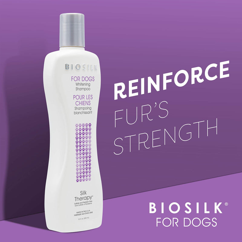 BioSilk Silk Therapy Whitening Dog Shampoo for Dogs - Pet Safe Grooming and Brightening Shampoo for a Bright White Coat - Dog Wash Enhances Shine and Softness, 12 Fl Oz 12 Fl Oz (Pack of 1)