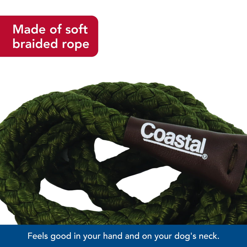 Water & Woods Braided Rope Snap Dog Leash by Coastal Pet - Durable Leash for Dog - Comfortable Pet Leash - Classic Swivel Snap for Tangle-Free Walks - Green, 1/2" x 6' - PawsPlanet Australia