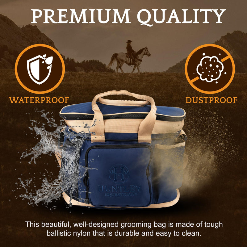 Huntley Equestrian Deluxe Grooming Bag Perfectly Designed Easy Access Multi Pocket Zipper Top Closure Double Handles Shoulder Strap Exterior Pockets One Size Navy Blue