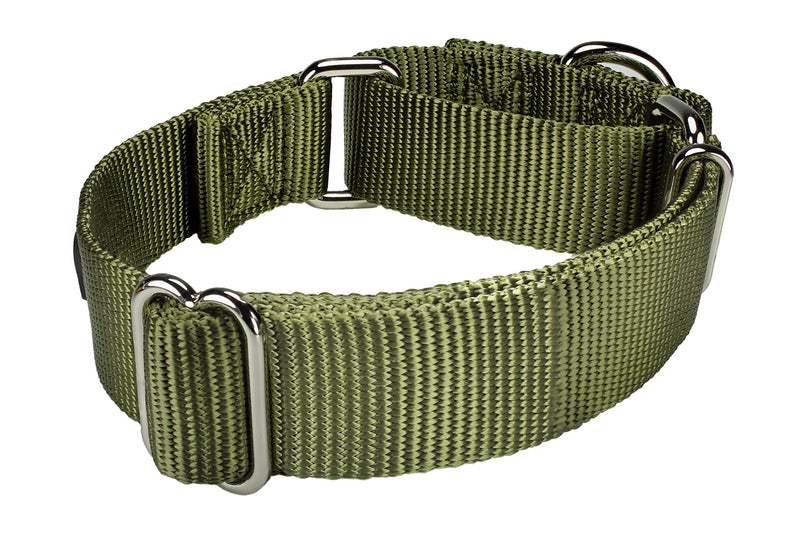 Mikivery Martingale Dog Collar Nylon Adjustable and Safety Training Colourful Comfortable Metal Buckle Pet Collars for Small Medium and Large Dogs(Military Green,L) Military Green L：17"-25" - PawsPlanet Australia
