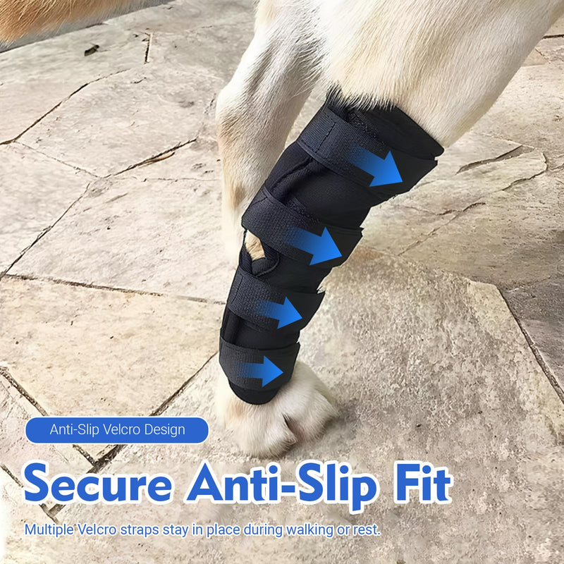 Dog lick protection hind leg knee brace, breathable dog bandage for hind leg and knee, soft and snug fit for protection and support of healing, for all dog breeds, black