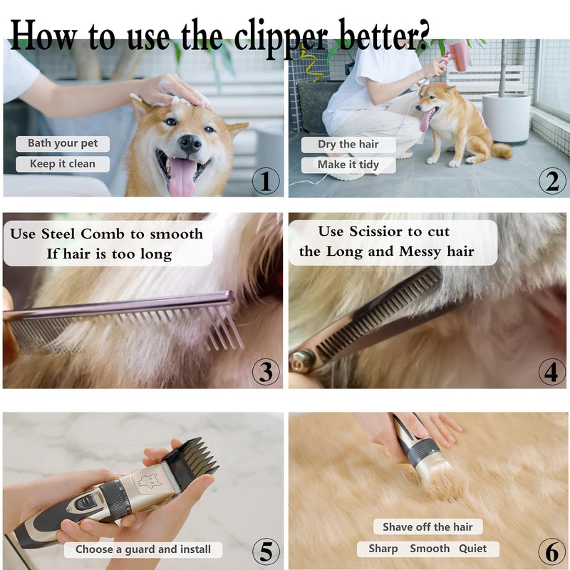 Dog Grooming Kit Clippers, Low Noise, Electric Quiet, Rechargeable, Cordless, Pet Hair Thick Coats Clippers Trimmers Set, Suitable for Dogs, Cats, and Other Pets(Grey) Grey - PawsPlanet Australia