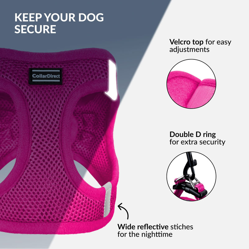 CollarDirect Step-in Reflective Dog Harness - Any Weather Air Mesh for Small and Medium Dogs Easy to Put On and Off (Size S, Pink) - PawsPlanet Australia