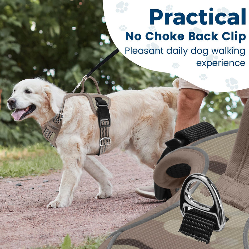 Funfox Dog Harness No Pull, Adjustable Pet Vest Harness, Super Soft Material with Vertical Handle Easy Control, Reflective Night Walking, 2 Leash Clips for Large Dogs, Camo Brown, L - PawsPlanet Australia