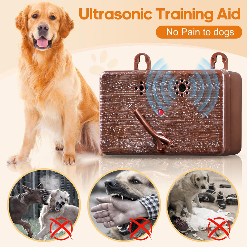 Anti Barking Device, Ultrasonic Anti Barking Device for Dogs with 3 Adjustable Levels, 50 FT Ultrasonic Dog Barking Control Device for Indoor Outdoor Bark Box Dog Barking Silencer Brown