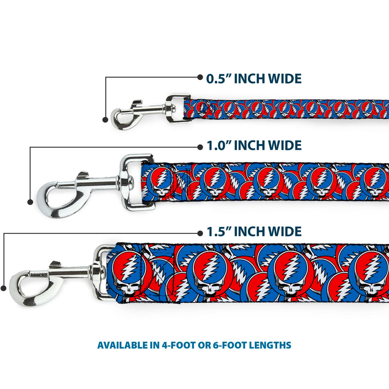 Grateful Dead Pet Leash, Dog Leash, Grateful Dead Steal Your Face Logo Stacked Red White Blue, 6 Feet Long 1.5 Inch Wide 6 Feet Long - 1.5" Wide