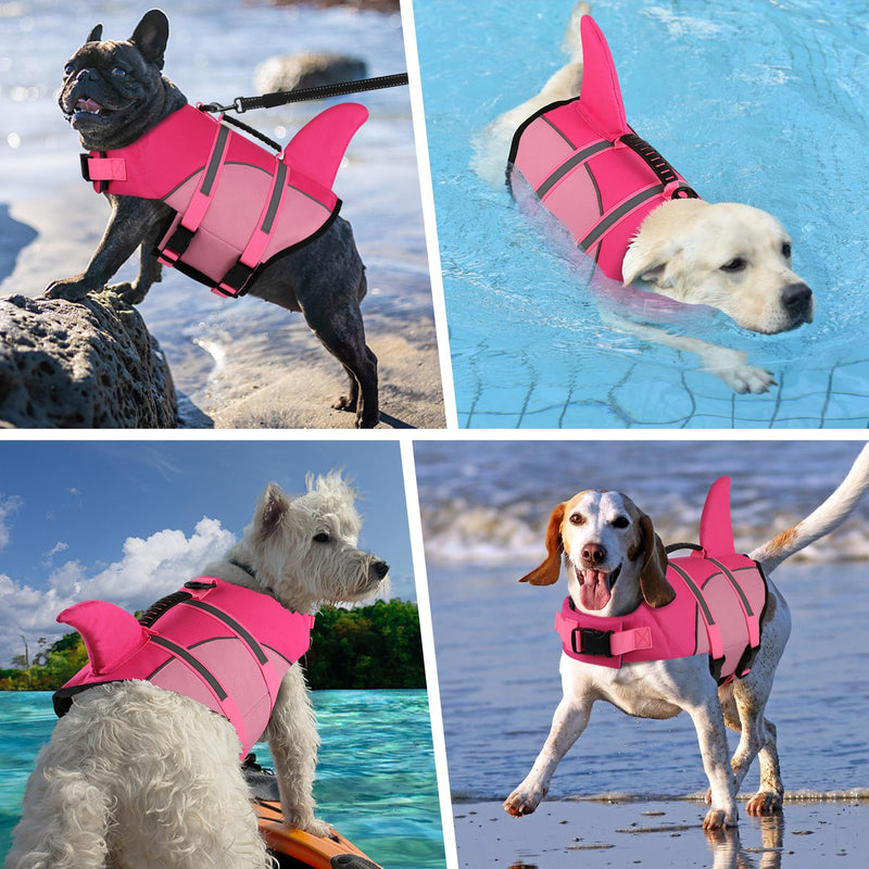 Doglay Dog Life Vest, Ripstop Cute Shark Dog Life Jacket with Superior Buoyancy and Rescue Handle, Adjustable Dog Life Vests for Boating Swimming, Pet Flotation Vest for Small Medium Large Dogs. Pink & Light Pink