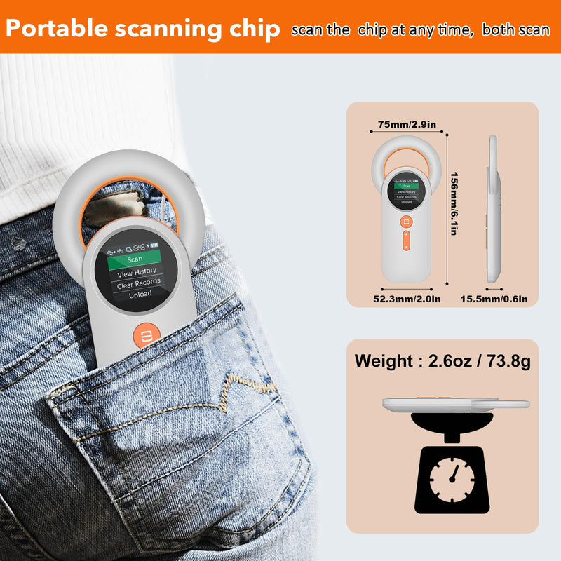 Pet Microchip Scanner Rechargeable RFID EMID Micro Chip Reader Scanner (2.4GHz Wireless+Bluetooth+USB) All in one 1.44” TFT Screen Display ISO11784 / ISO11785 / FDX-B and EMID for Animal/Pet/Dog/Cat DB - PawsPlanet Australia