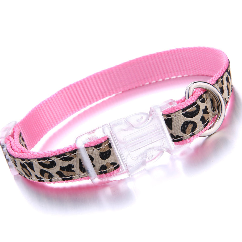 Mile High Life Leopard Dog Harness Collar Leash Set, Adjustable No Pull Dog Halter Harness for Small Breed Dogs, Easy Control for Training Walking (Pink, XS Chest 9"-15", Neck 8"-12") X-Small Neck 8"-12" Pink - PawsPlanet Australia