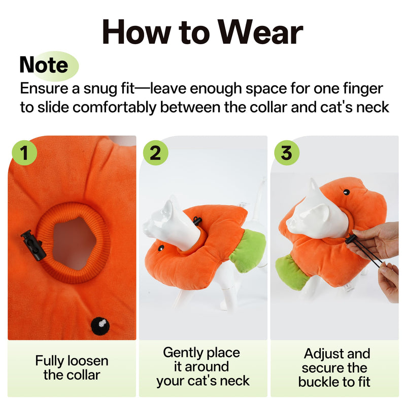 PUMYPOREITY Soft Fish Shaped Cat Cone Collar, Adjustable Padded Elizabethan Collar for Kittens, Anti-Lick Protective Neck Cone for Post-Surgery Wound Recovery, M, Orange Medium