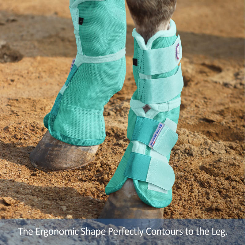 Harrison Howard Horse Fly Boots Perfect Contoured Fit Leg Guards Dense Mesh Boots with Ventilated Comfort Reliable Protection from Summer Elements Set of 2 Mint Large Horse Large (Pack of 2)