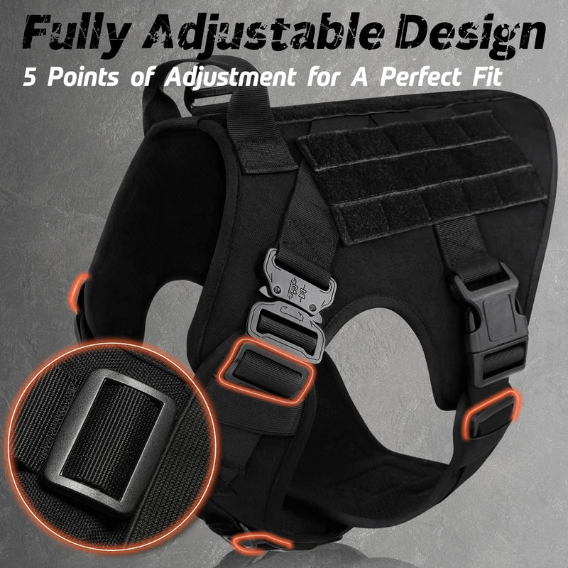 rabbitgoo Tactical Dog Harness for Large Dogs, Heavy Duty Dog Harness with Handle, No-Pull Service Dog Vest Large Breed, Adjustable Military Dog Vest Harness for Training Hunting Walking, Black, L - PawsPlanet Australia