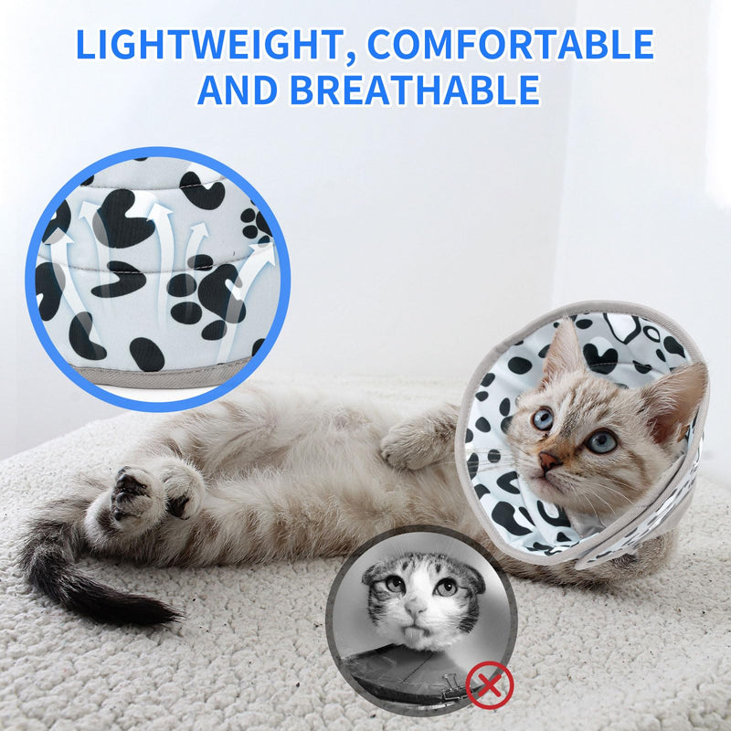 Soft, Adjustable Elizabethan Collar & Cone - Cat Recovery Collar for After Surgery - Grey, M