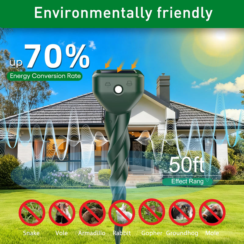 Mole Repellent Solar Powered, 4 Pack Snake & Rabbit Repellent for Yard, IP 65 Waterproof Ultrasonic Deterrent Stakes, Get Rid for Armadillo, Gopher, Vole, Chipmunk, Deer, Groundhog for Lawns Garden 1 Count (Pack of 4) - PawsPlanet Australia