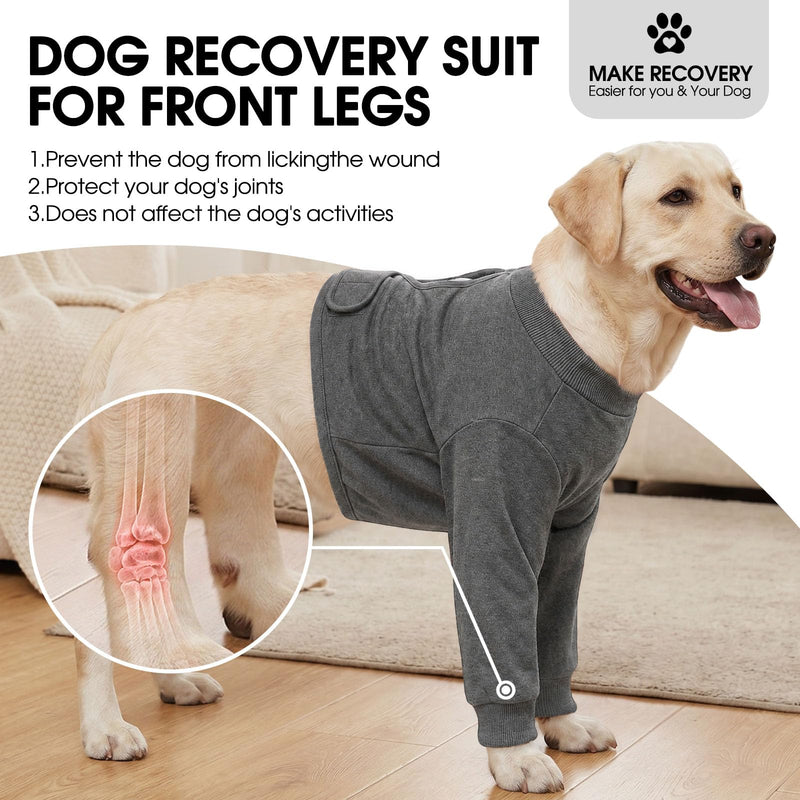 CITÉTOILE Recovery Suit for Dogs Front Body, Post-operative Protective Suit Front Paws, Breathable Medical Clothing for Licking, Elbow and Knee Protection for Wounds and Dressings, Grey, M gray