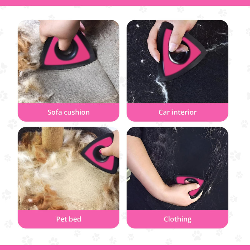 Mini Pet Hair Remover Dog Hair Remover Cat Hair Remover Triangle Car Detailing Pet Hair Remover for Couch Pet Hair Remover for Carpet Car Detailing Interior Couch Bed Furniture Lint (Pink) Pink - PawsPlanet Australia