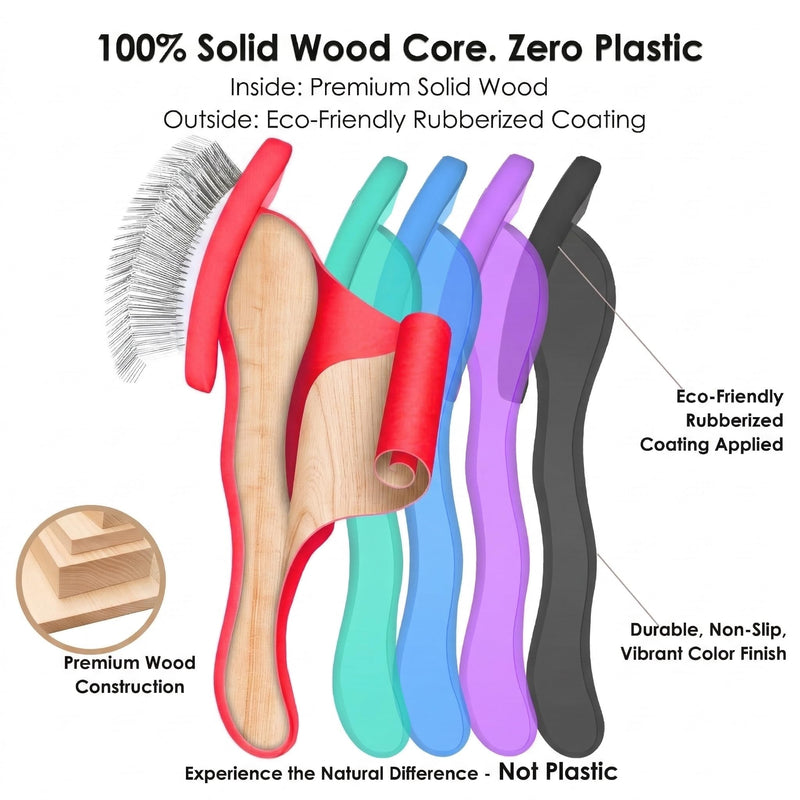 Slicker Brush for Dogs, Large Long Pin Dog Grooming Brush for Doodles Goldendoodles Poodles Labradoodle Bernedoodles, 3 Pcs Wooden Handle for Mats Tangles - Red