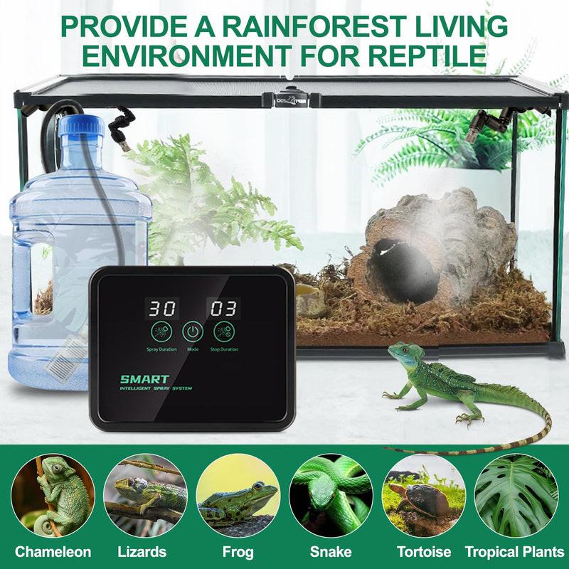 Reptile Humidifiers Smart Misting System for Reptile Terrariums, Reptile Mister Automatic with Timer, 360° Adjustable Misting Nozzles for Chameleons, Frog, Turtle, Lizard, Snake - PawsPlanet Australia
