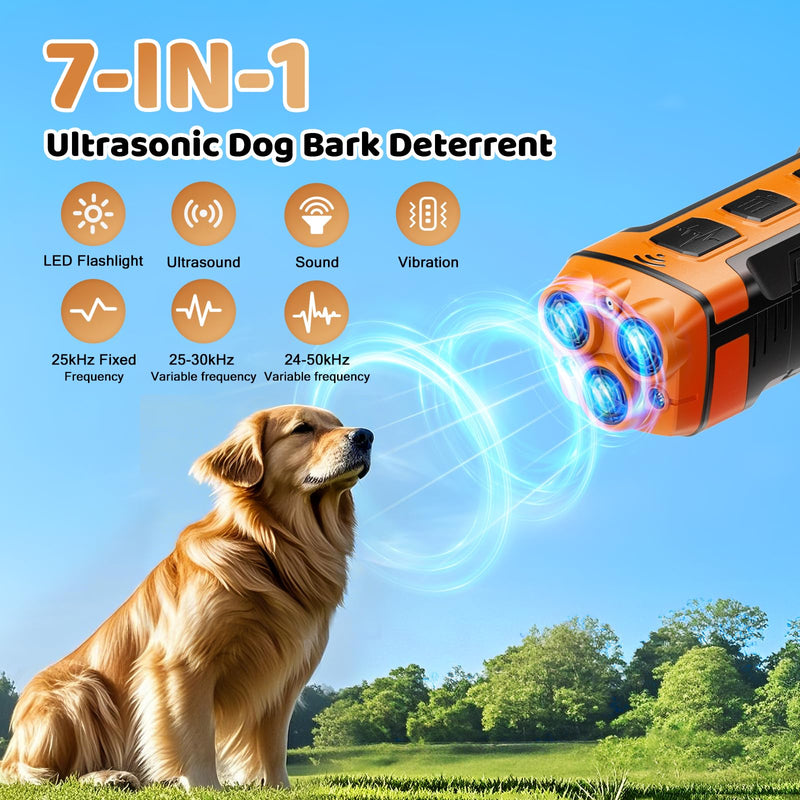 KIVORA Dog Bark Deterrent Devices,7-in-1,Anti Barking Device for Dogs Stop Neighbors Dog,Control 20-50kHz Ultrasonic,Humane-Safe Alternative to Shock Collars for Dogs Training Stopper Indoor/Outdoor