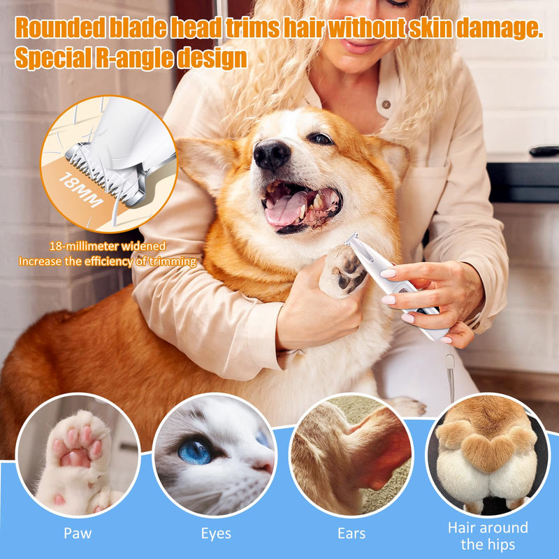 Dog Paw Trimmer with LED, Paw Trimmer for Dogs, Dog Grooming Kit, Dog Hair Trimmer, Dog Clippers with Double Blades, Low Noise, Waterproof, Rechargeable, for Paws, Ears, Face, Rump - PawsPlanet Australia