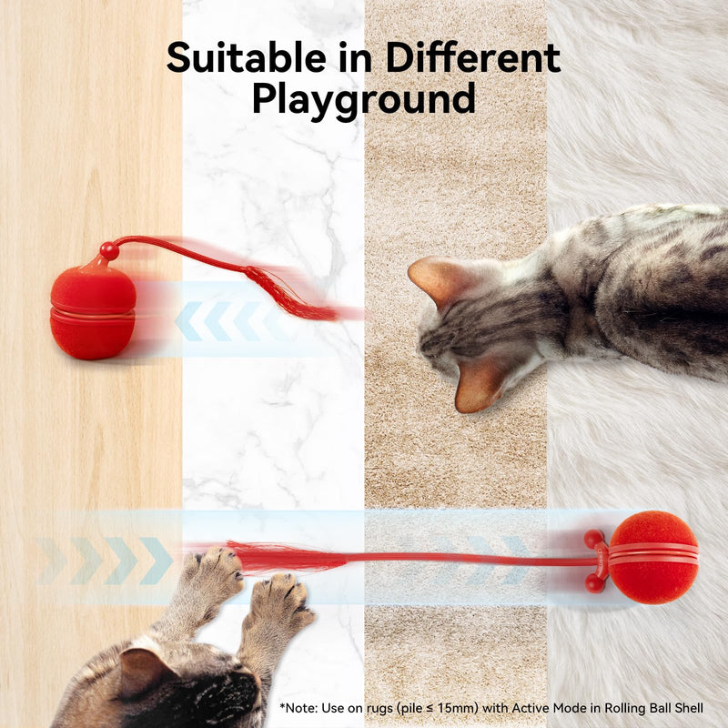 Cheerble Interactive Cat Toys for Indoor Cats - Wicked Ball Duo 2 Automatic Cat Toy with Dual Interchangeable Shells, Electronic Pet Toy with Bird Chirping Sounds, Rolling Cat Toy for Kittens, Red - PawsPlanet Australia