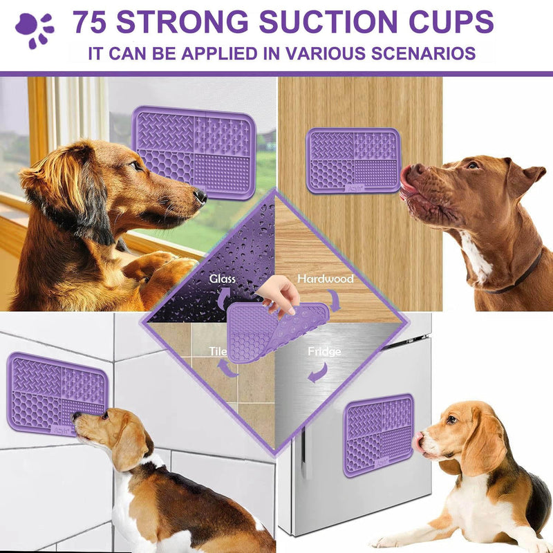 Licking Mat for Dogs & Cats 2 Pack, Slow Feeder Lick Pat for Large Dogs and Puppies, Anxiety Relief Dog Toys Feeding Mat for Butter Yogurt Peanut, Pets Bathing Grooming Training Mat (9.9'' × 6'') Cyan&Purple - PawsPlanet Australia