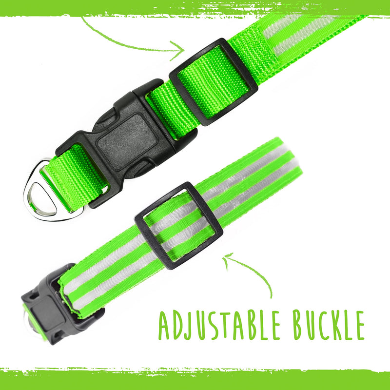 Mighty Paw LED Dog Collar - USB LED Rechargeable - USB Rechargeable Light - High Visibility Glow Strips - Glow Pet Weather Resistant - Enhanced Nighttime Visibility - Light Up Dog Collar - (L, Green) Large - PawsPlanet Australia