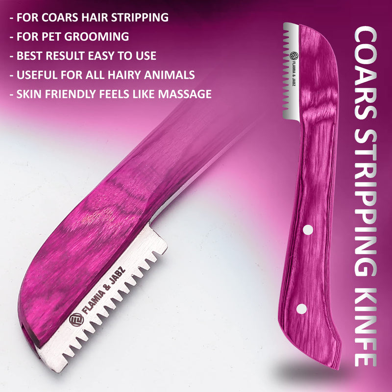 FLAMIA & JABZ FJ Professional Stripping Knife kit (6 pieces set) for Dogs & Pets, Wooden Handle Grip with Stainless Steel Blade (Right handed) (Pink) Pink - PawsPlanet Australia