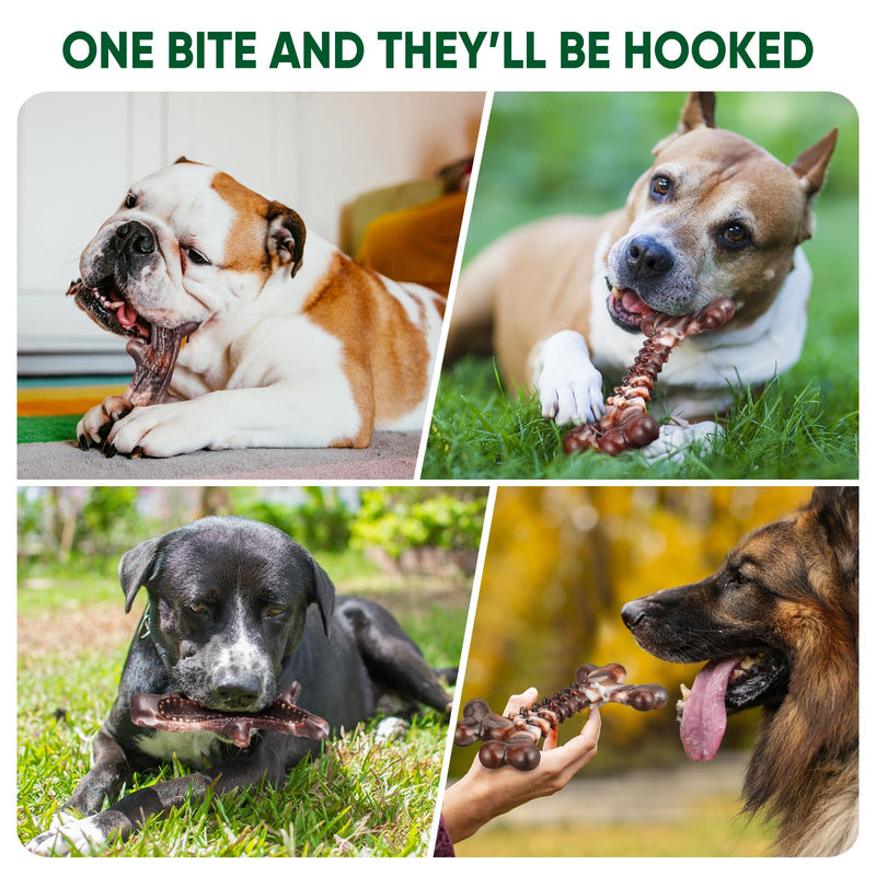 Dog Toys, 3-Pack Indestructible Dog Chew Toys for Aggressive Chewers, Nylon Durable Dog Toys for Medium Large Breed, Bacon Flavored Tough Dog Bones Chew Toys for Super Chewer Dentalbone - PawsPlanet Australia