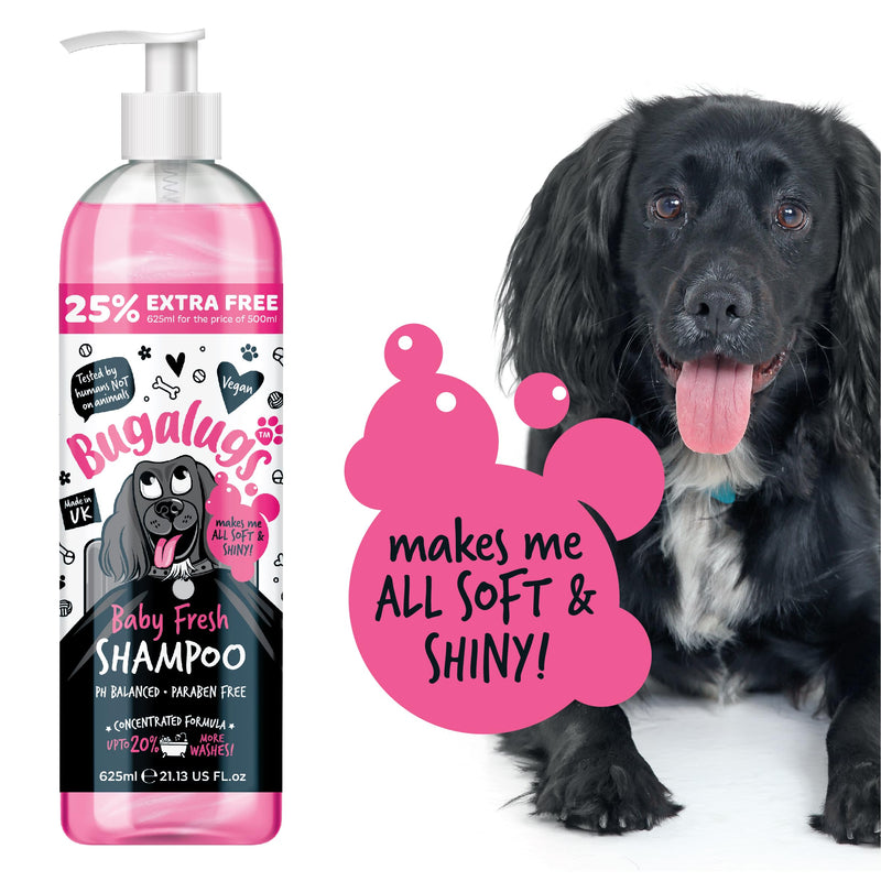 BUGALUGS Baby Fresh Dog Shampoo grooming products for smelly dogs with baby powder scent, best puppy shampoo, Vegan pet shampoo professional (625ml) 625ml