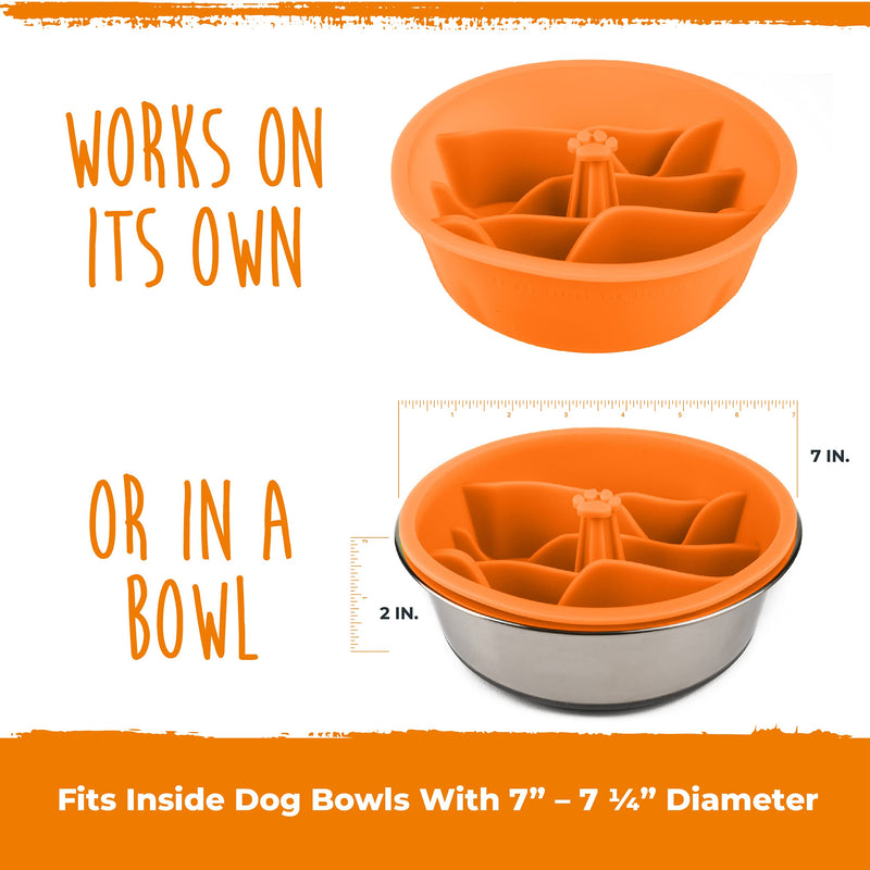 Mighty Paw Slow Feeder Dog Bowls | Interactive Dog Bowl Slow Feeder - Silicone Dog Puzzle Feeder Insert - Dog & Cat Slow Feeder Bowl - Medium Dog Slow Feeder Bowl for All Sized Breeds! (7" x 2") Orange - PawsPlanet Australia