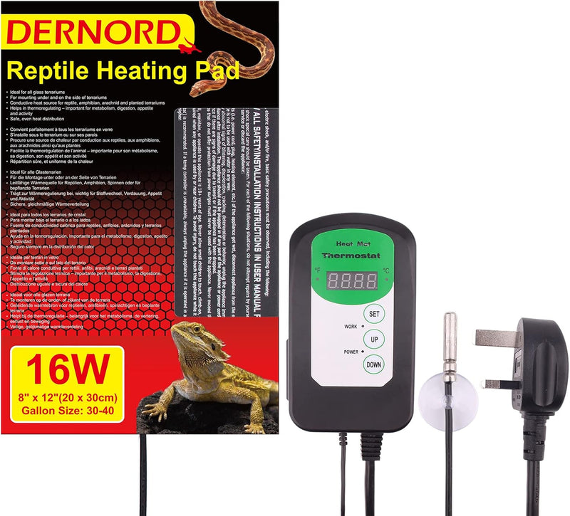 iPower PTHTPDCTRLV2HTPDL 8"x12" Reptile Heating Pad Under Tank Terrarium Heat Mat with Digital Thermostat Temperature Controller for Small Animals - PawsPlanet Australia