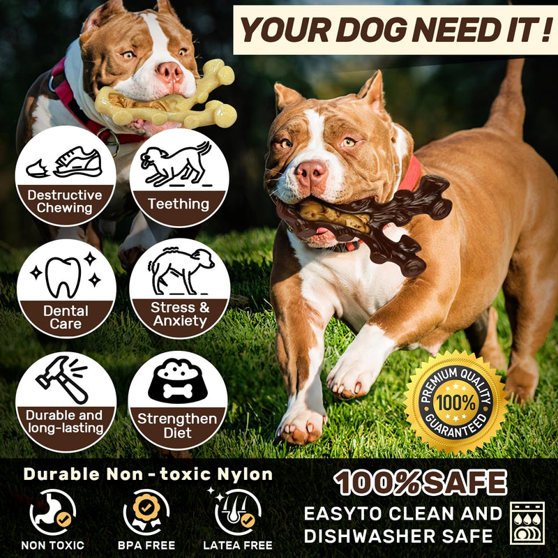 2 Pack Dog Chew Toys for Aggressive Chewers,Boredom and Stimulating Best DogToys for Medium/Large Breed,Tough Durable Almost Indestructible Dog Bones for Teeth Cleaning and Training - PawsPlanet Australia