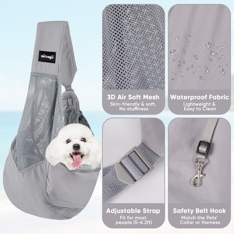 NATUYA Small Dog Sling Carrier - Lightweight & Cozy Breathable Mesh Pet Purse for Puppy Under 15 lbs - Zipper Pocket, Adjustable Strap for Hands-Free Travel Hiking Doggy Bag - PawsPlanet Australia