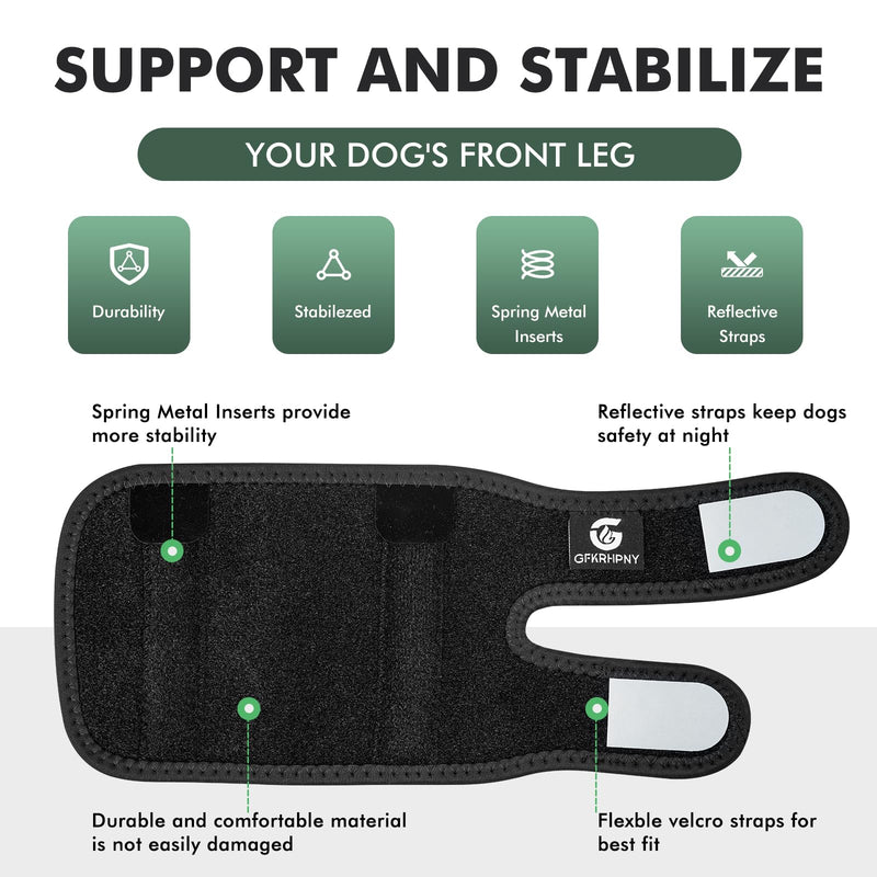 Pair of Dog Leg Braces for Front Hock Joint, Dog Front Leg Wrist Brace with Metal Spring Inserts, Dog Leg Sleeve with Reflective Straps, Prevents Injuries and Sprains, XS/S - PawsPlanet Australia