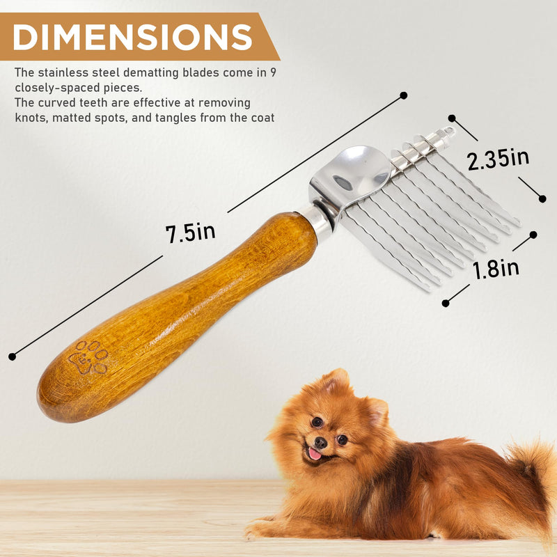 TAKAVU Dematting Fur Rake Comb Brush for Dogs and Cats, Safety Steel Blades Detangling Pet Brush, Undercoat Grooming Brush Cutting and Removing Dead Matted Knotted Hair for Doodles Poodles Terrier - PawsPlanet Australia