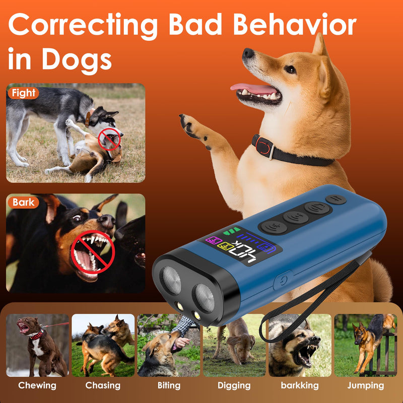 Dog Bark Deterrent Device – 65FT Range Anti Barking Device for Dogs, Stops Neighbor’s Dog Barking with 3 Ultrasonic Frequencies (25/30/40kHz) & 5 Sound Modes, for Indoor & Outdoor Training Blue