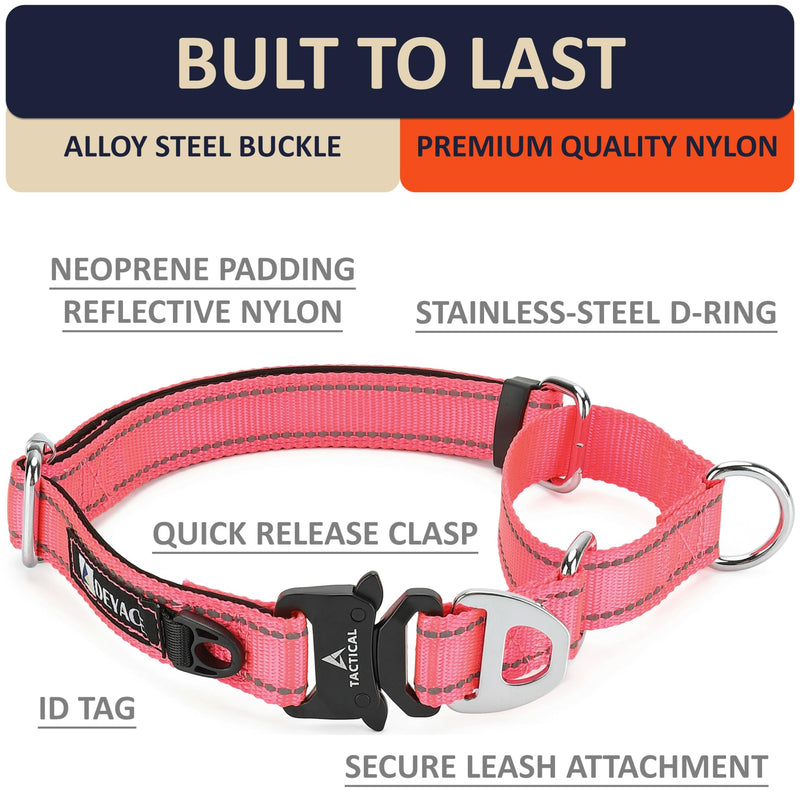 Martingale Collar for Dogs Large Breed, Adjustable Reflective Dog Collar Martingale with Buckle M / Neck Girth 14"-19" PINK#1 Cobra Buckle