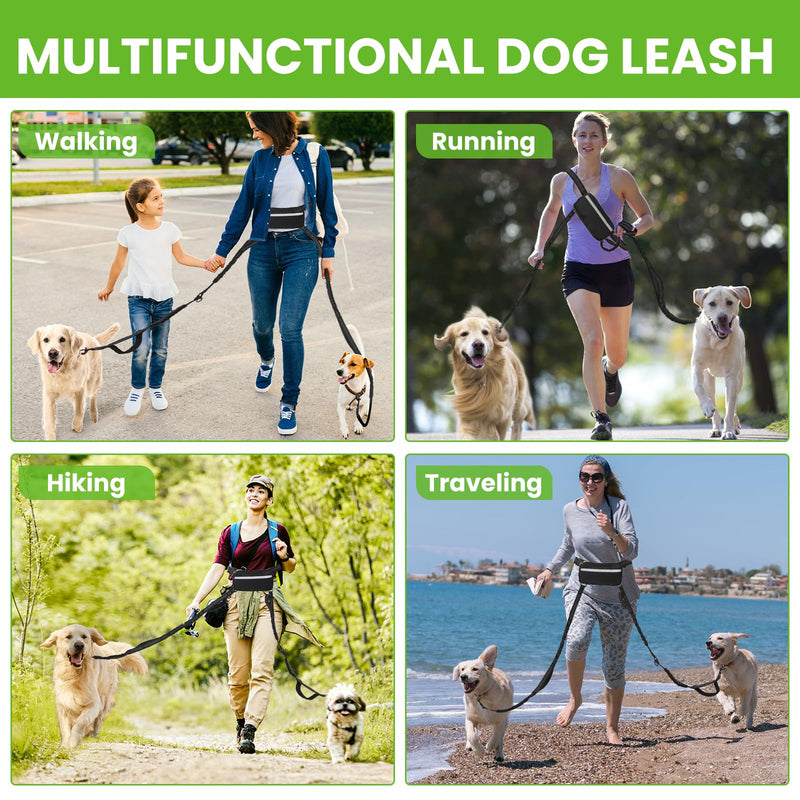 Double Leash for Two Dogs for 2 Dogs with Pouch and 4 Padded Handles for Medium to Large Dogs Running, Walking, Hiking - PawsPlanet Australia