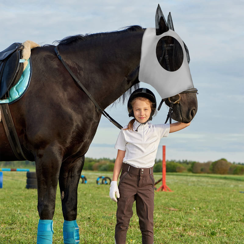 Frienda 4 Pcs Horse Fly Masks with Ears UV Protection Elastic Horse Mask Breathable Comfortable Fly Mask for Adult Horses, Protect from Summer Insect(Large,Black, Gray, Blue, Mint Green) Large Black, Gray, Blue, Mint Green