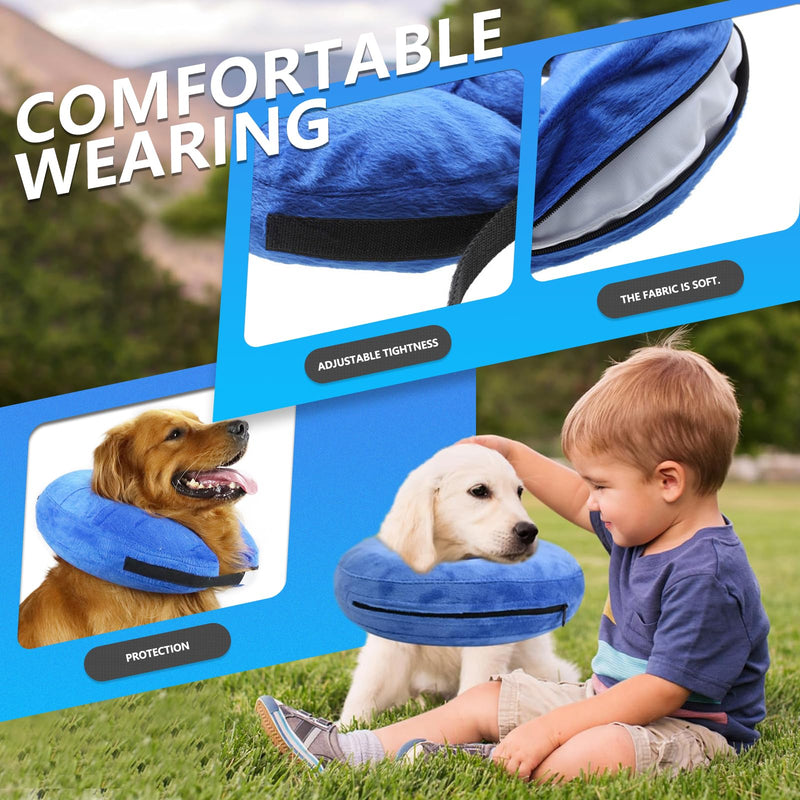 Inflatable Dog Collar, Soft Protective Collar, Blue, L | Dogs with a neck circumference of 38-50 cm, soft donut collar with clear view, washable cover and adjustable fit