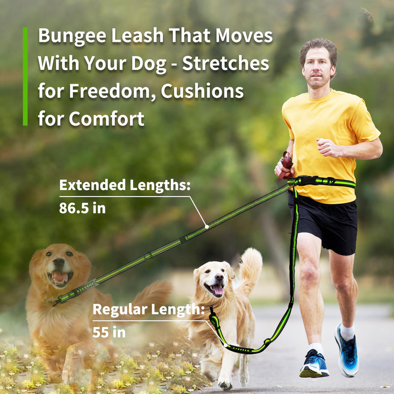 Hands-Free Dog Leash, Waist Leash for Dog Walking Hiking Running, 6.07-8.2ft Long Waist, Suitable for Puppy Medium and Large Dogs(Blue) Green - PawsPlanet Australia